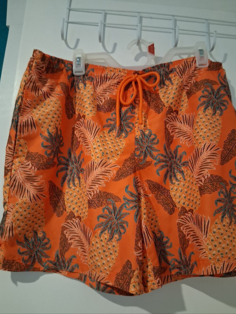 Orange Pineapple Print Mens  Drawstring Swim Shorts